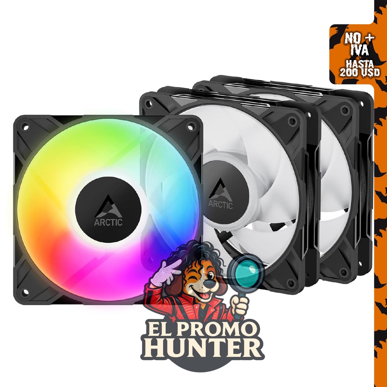 ARCTIC P12 Pro A-RGB LN - Paquete de 3 ventiladores PWM de 12 cm, 450-2000 RPM, rodamiento dinámico.