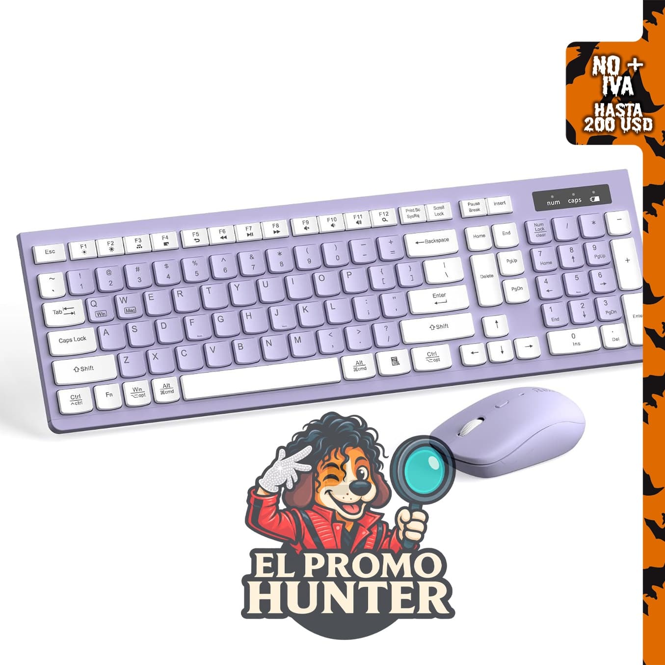 Combo de teclado y mouse inalámbricos, teclado de tamaño completo y mouse con DPI ajustable.