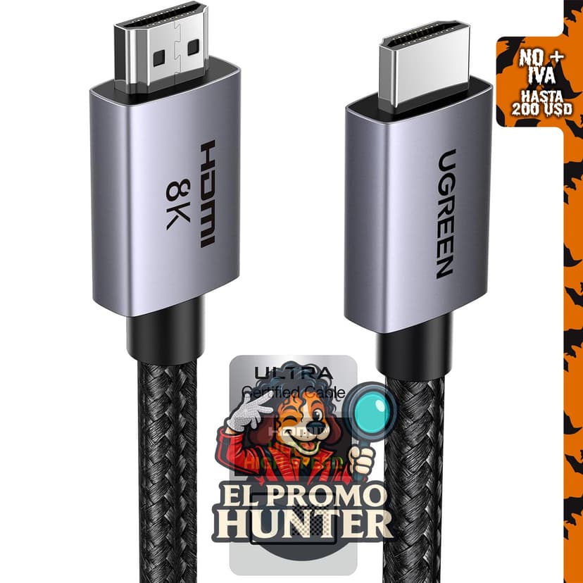 UGREEN Cable HDMI 8K 2.1 de 2 metros, 48 Gbps, compatible con 4K a 240 Hz, 10K y 8K a 60 Hz.