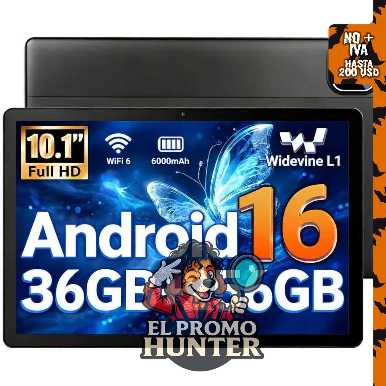 TT.KIDS Tablet Android 16 2026, 10" (25.4 cm), 36 GB RAM, 256 GB ROM, cámara dual 5+8 MP.