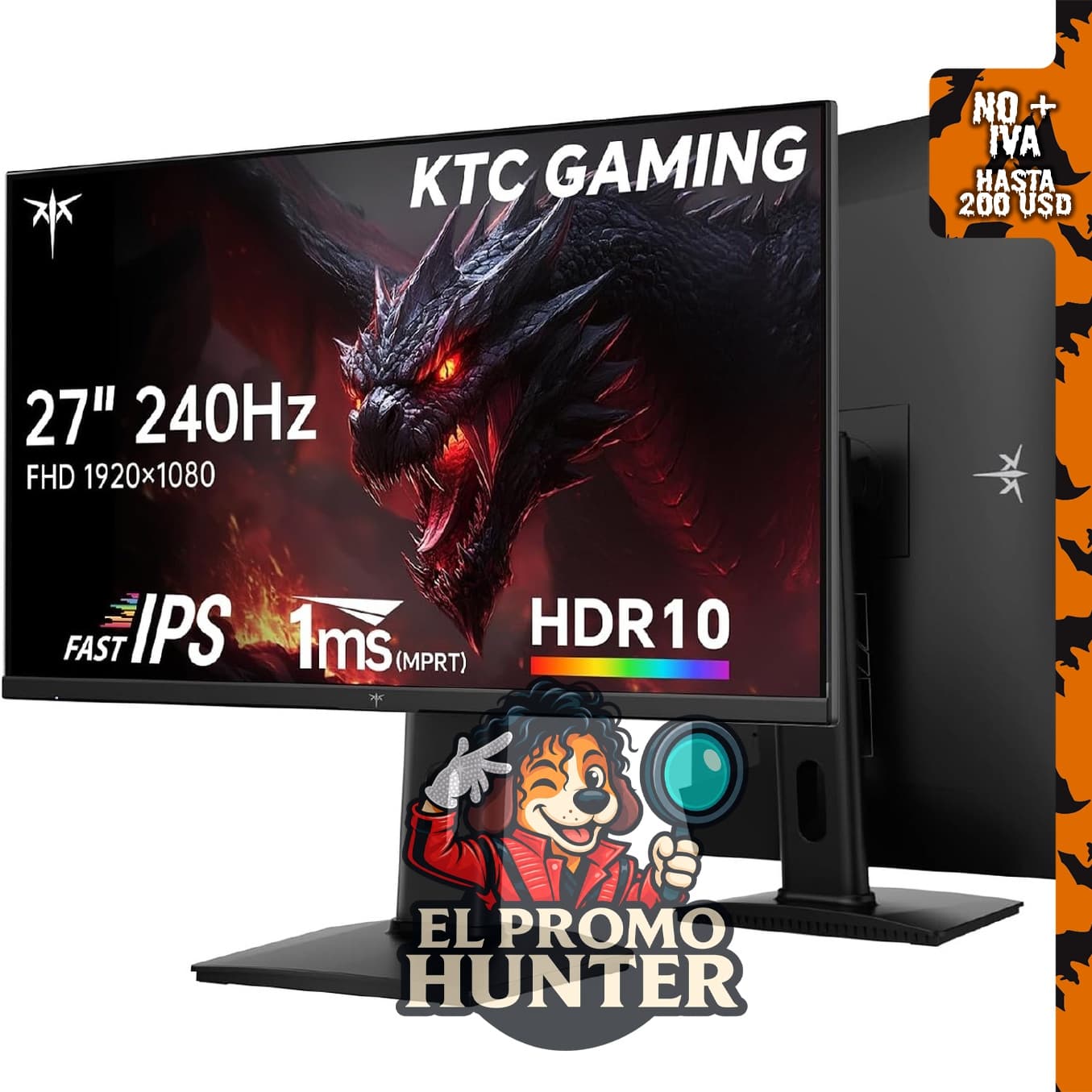 KTC H27F7 Monitor de juegos de 27" (68.6 cm) FHD 1080p, 240Hz, Fast IPS, con HDR y montaje VESA.