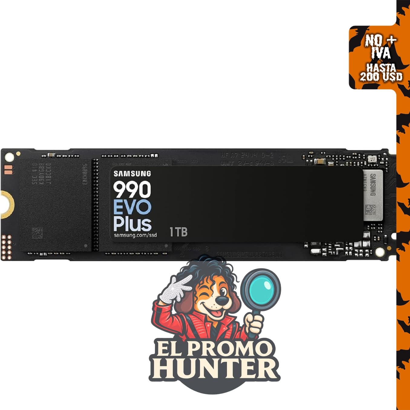 Samsung SSD 990 EVO Plus 1TB, PCIe Gen 4x4, M.2 2280, velocidad de hasta 7,150 MB/s.