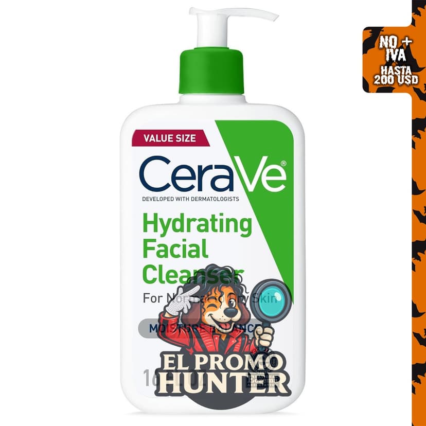 CeraVe Limpiador facial hidratante, con ácido hialurónico, ceramidas y glicerina, para piel normal a seca.