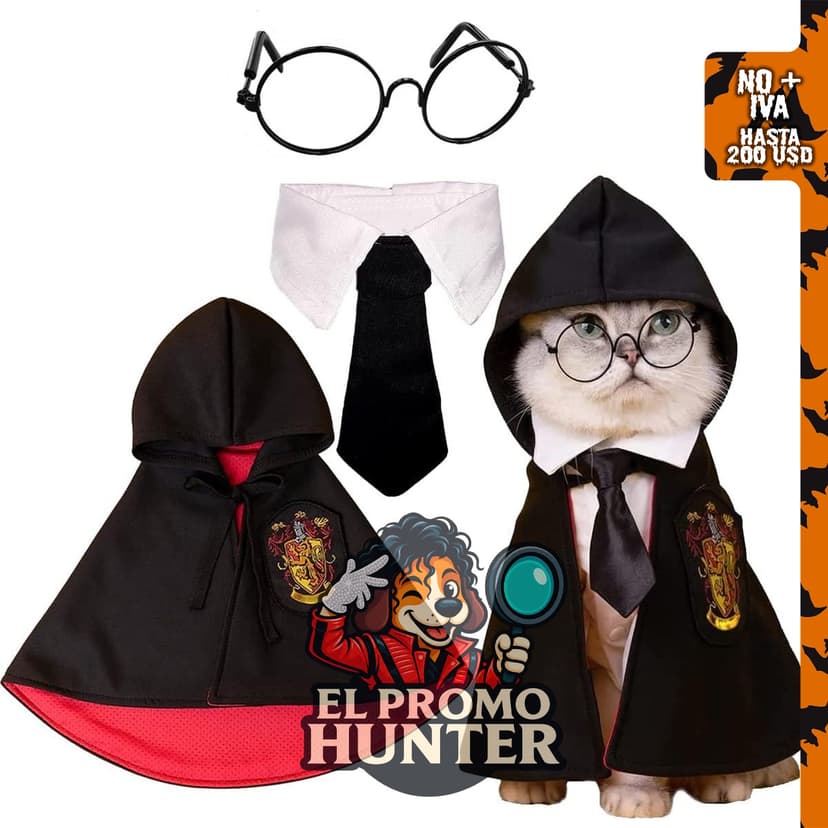Disfraz de perro y gato con gafas y corbatas, modelo Gryffindor, talla M.