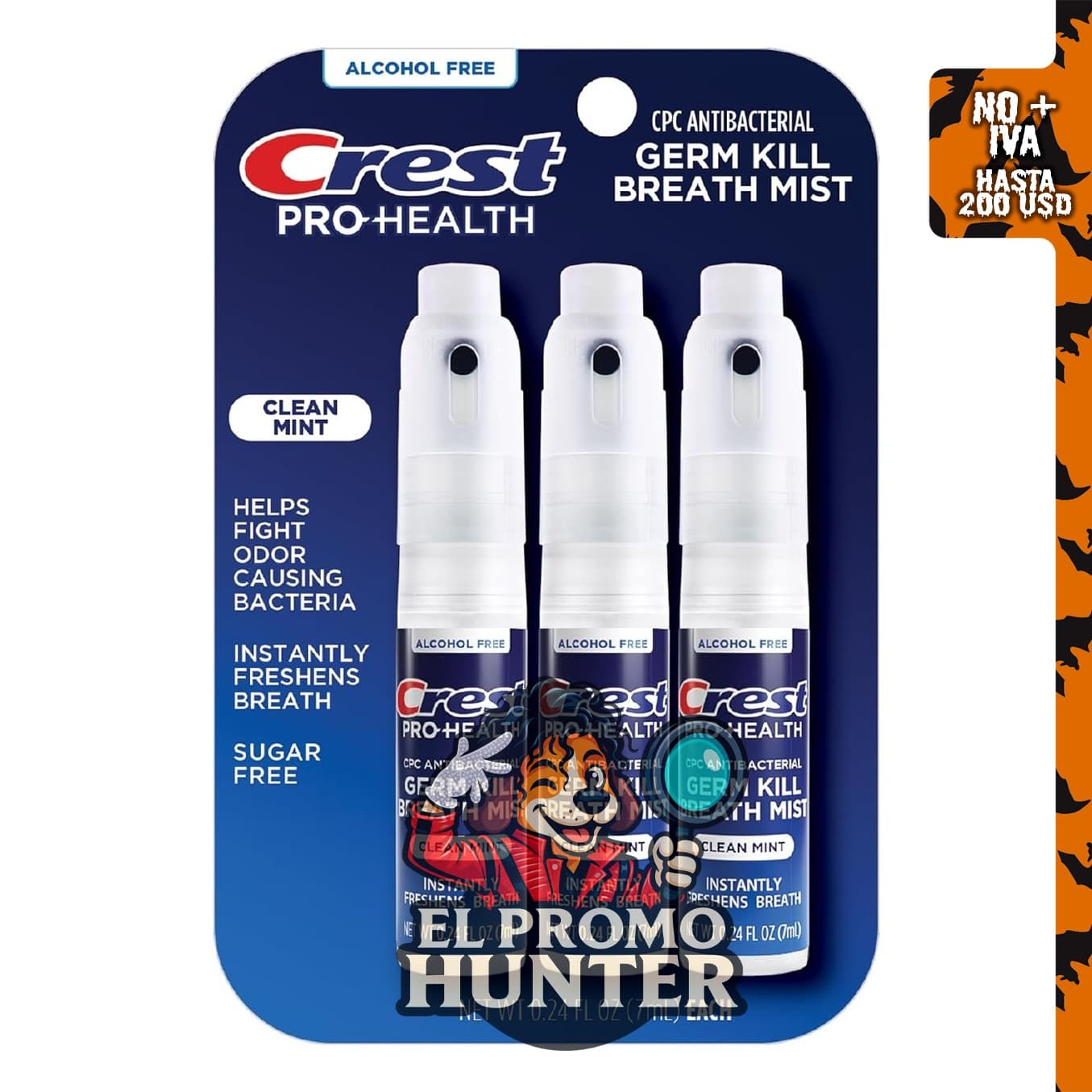 Crest Pro-Health Espray portátil sin alcohol CPC con sabor a menta limpia, 3 unidades de 7 ml.