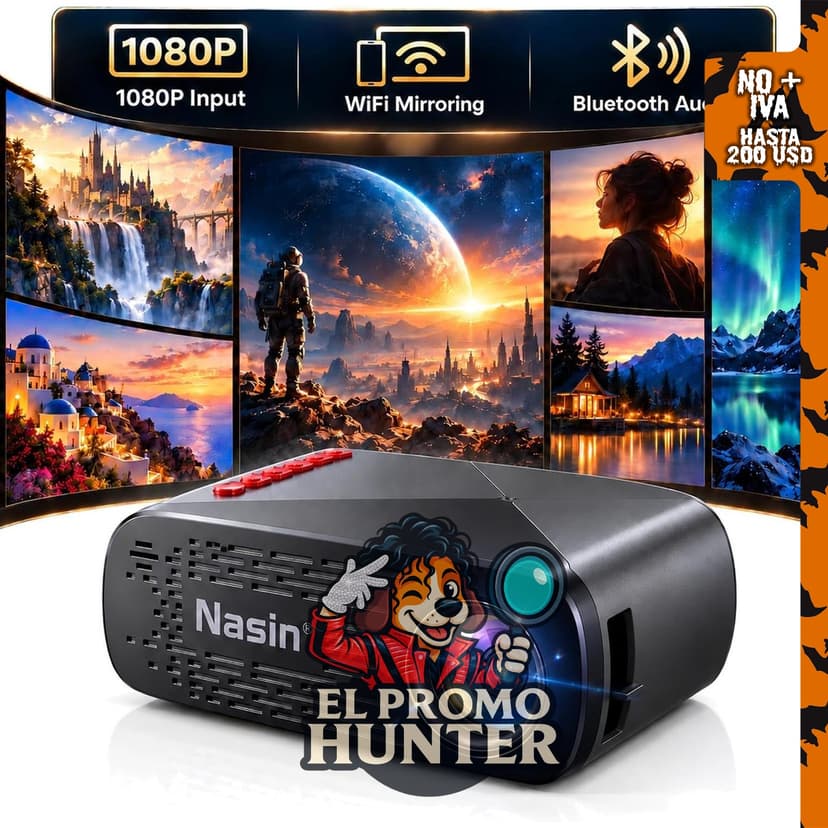 Mini proyector portátil Nasin con WiFi y Bluetooth, compatible con entrada 1080P.
