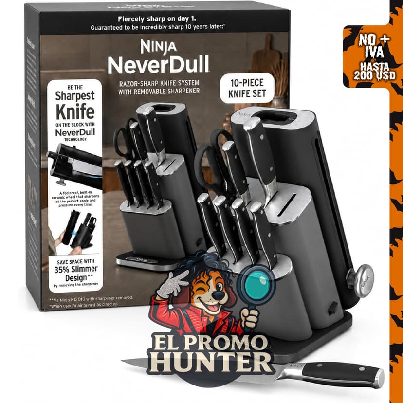 Ninja® NeverDull® NK32010BK1 - Juego de cuchillos de acero alemán (10 piezas).