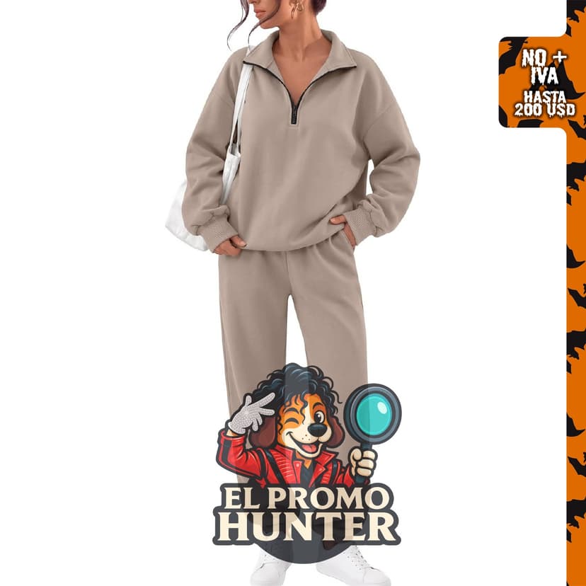 Conjunto de 2 piezas para mujer, incluye sudadera de manga larga con media cremallera y pantalones deportivos.