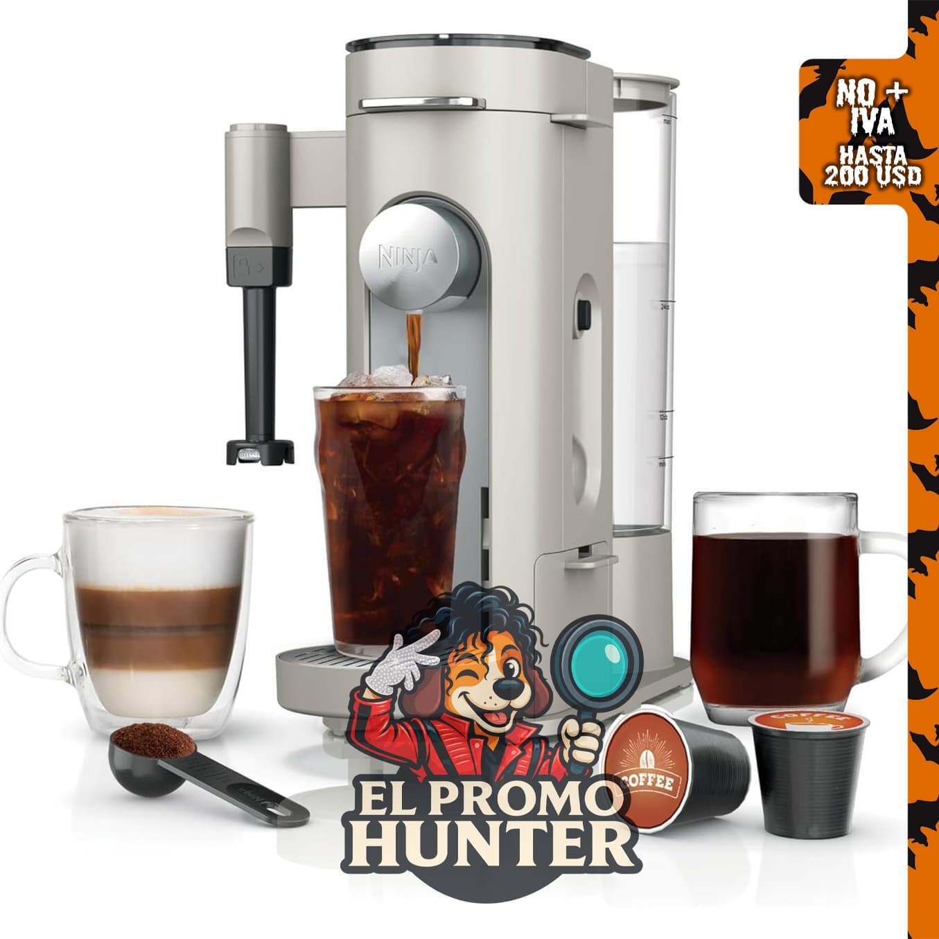 Ninja Pod & Grounds - Cafetera de una sola porción, compatible con cápsulas K-Cup y café molido, con espumador de leche.