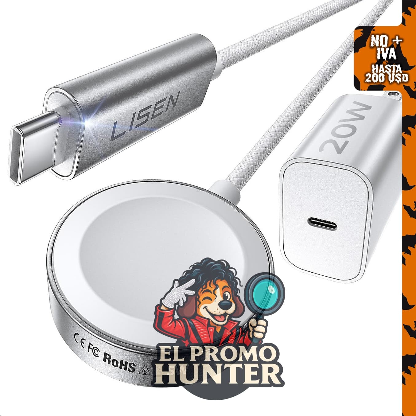 Cargador LISEN para Apple Watch Ultra 4/S12, 5W, carga rápida, USB C.