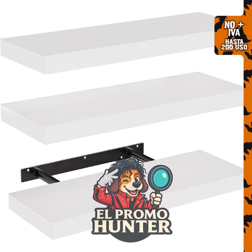 Estantes flotantes AMADA HOMEFURNISHING AMFS08, juego de 3, con soportes invisibles, color blanco.