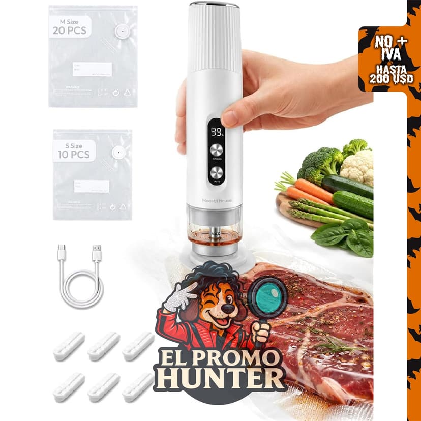 Maestri House Sellador de Vacío Manual para Alimentos, incluye 30 bolsas reutilizables y 6 clips.