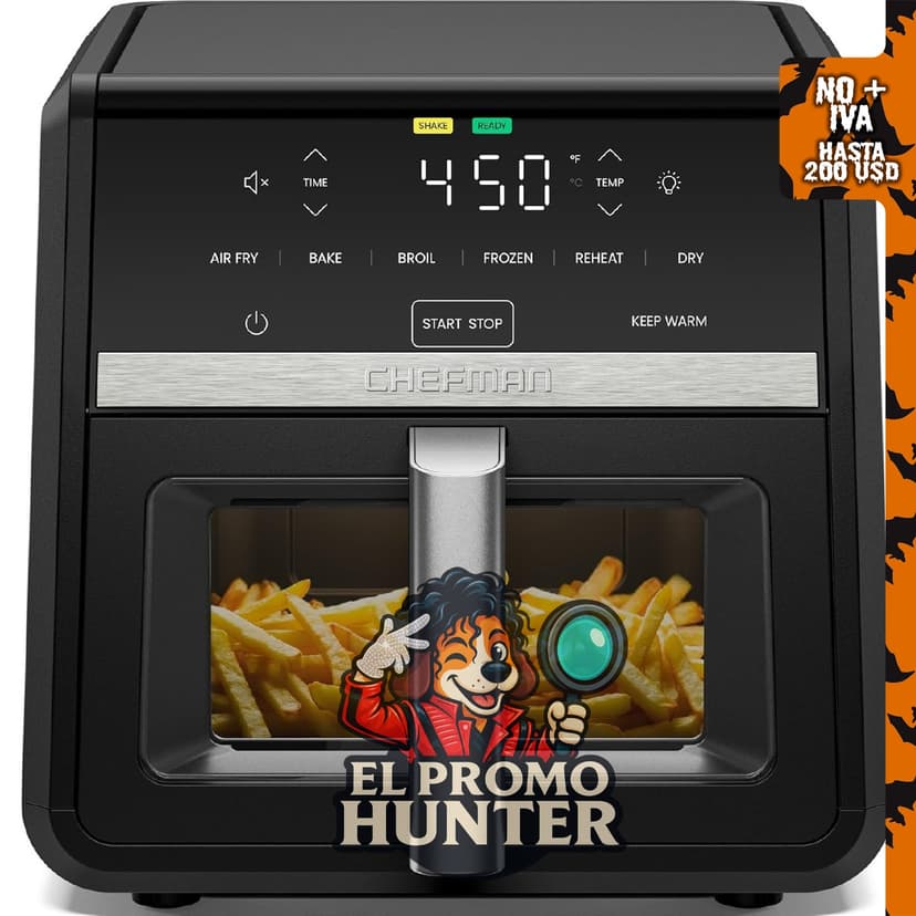 Chefman Freidora de aire TurboFry de 9 cuartos (8.5 L), 7 en 1, con cesta XL y ventana de visualización.