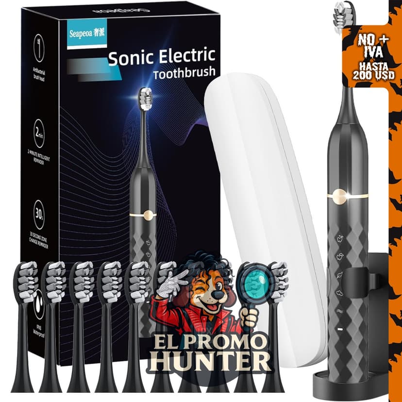 Seapeoa Sonic - Juego de cepillos de dientes eléctricos con 10 cabezales, estuche de viaje, IPX8 impermeable y temporizador de 2 minutos.