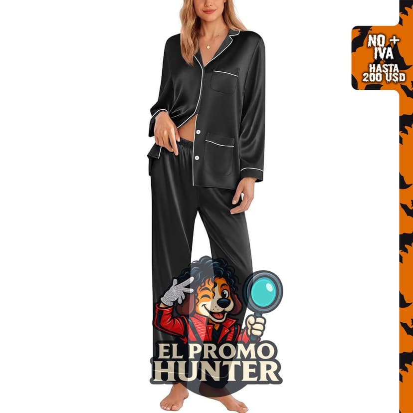 Conjunto de pijama de seda para mujer de Ekouaer, clásico con botones y manga larga.