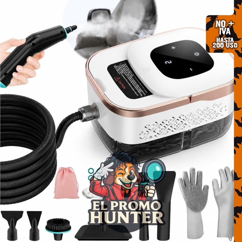 Limpiador de vapor Bestbuy8, 1500W, 6 niveles de vapor, tanque de 42 oz (1.24 L) y 11 accesorios.