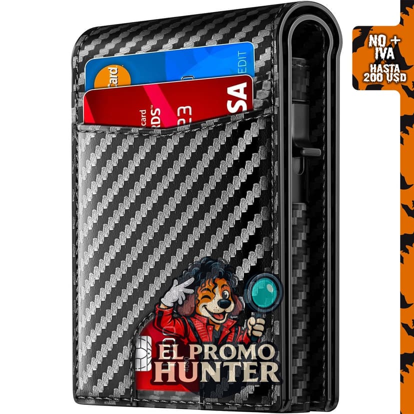 Cartera delgada para hombre, billetera minimalista con función de bloqueo RFID.