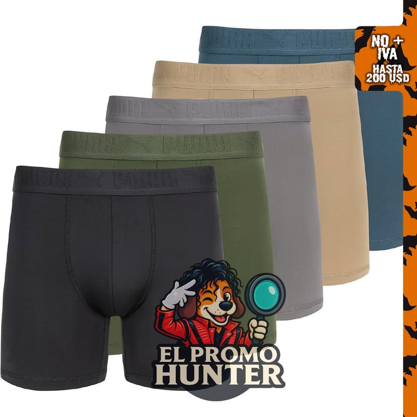 PUMA Paquete de 5 calzoncillos tipo bóxer Performance para hombre.