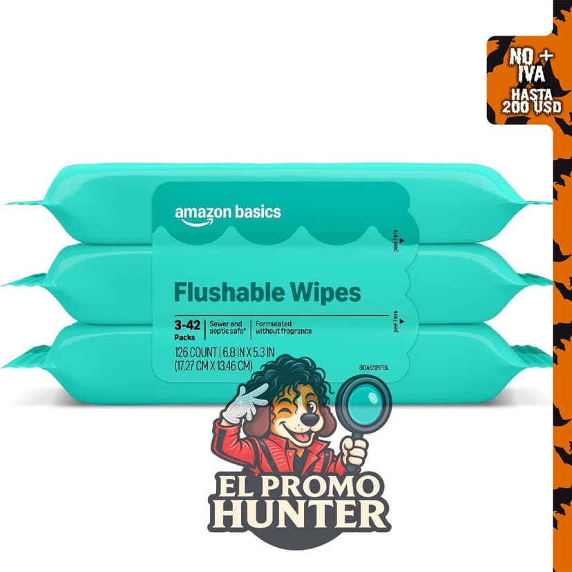 Amazon Basics Toallitas húmedas desechables para adultos, sin fragancia, 126 unidades (3 paquetes de 42).