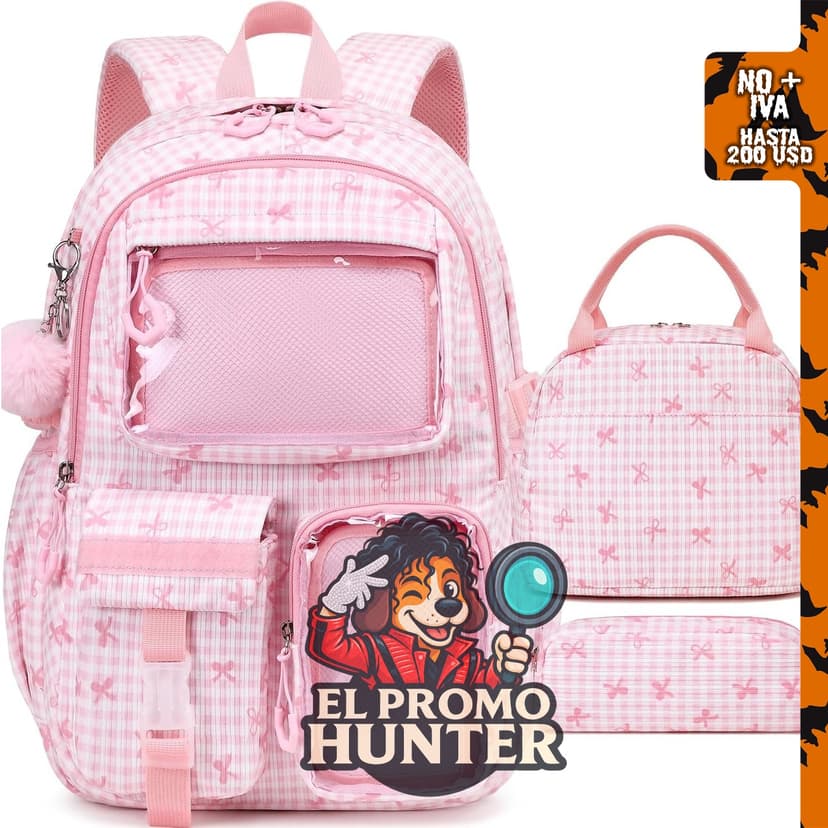 Mochila escolar para niños y niñas con lonchera Ita Bag, color rosa (Bow Pink).