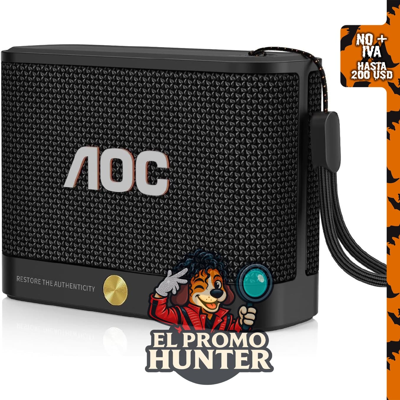 AOC Altavoz Bluetooth portátil, resistente al agua, con emparejamiento estéreo.