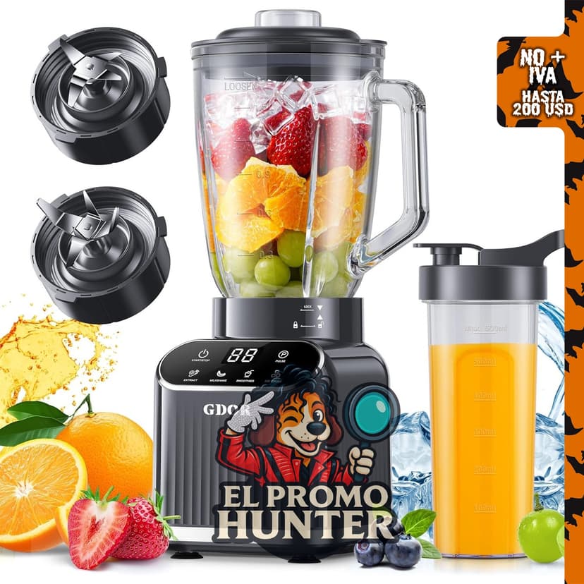 GDOR Smoothie Blender, licuadora de vidrio de 1200W con 5 programas inteligentes.