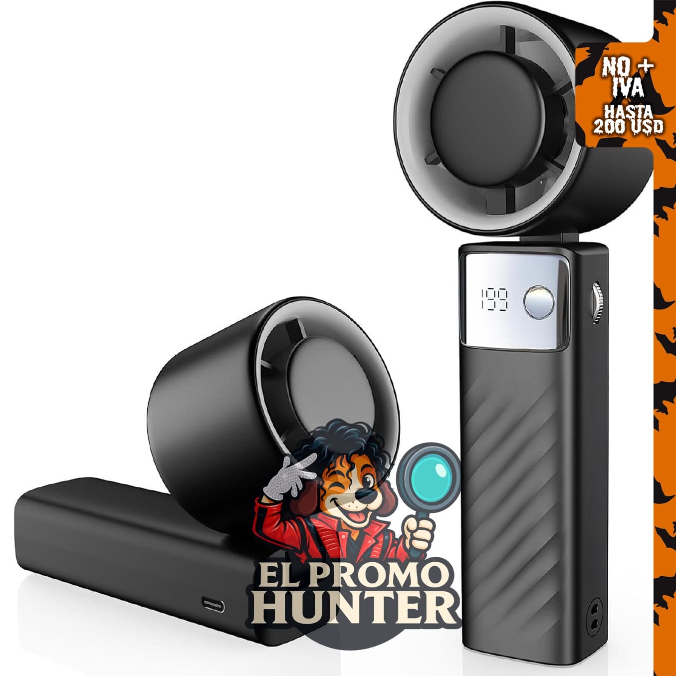YOSHENMO Ventilador turbo portátil de mano, mini ventilador plegable con tecnología Air Turbo, ajuste de velocidad de 1 a 199, tiempo de funcionamiento de 20 horas, pantalla LED, funciona con batería.