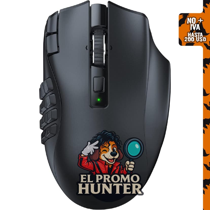 Razer Naga V2 HyperSpeed Mouse Inalámbrico para Gaming MMO, batería de 400 horas, color negro.