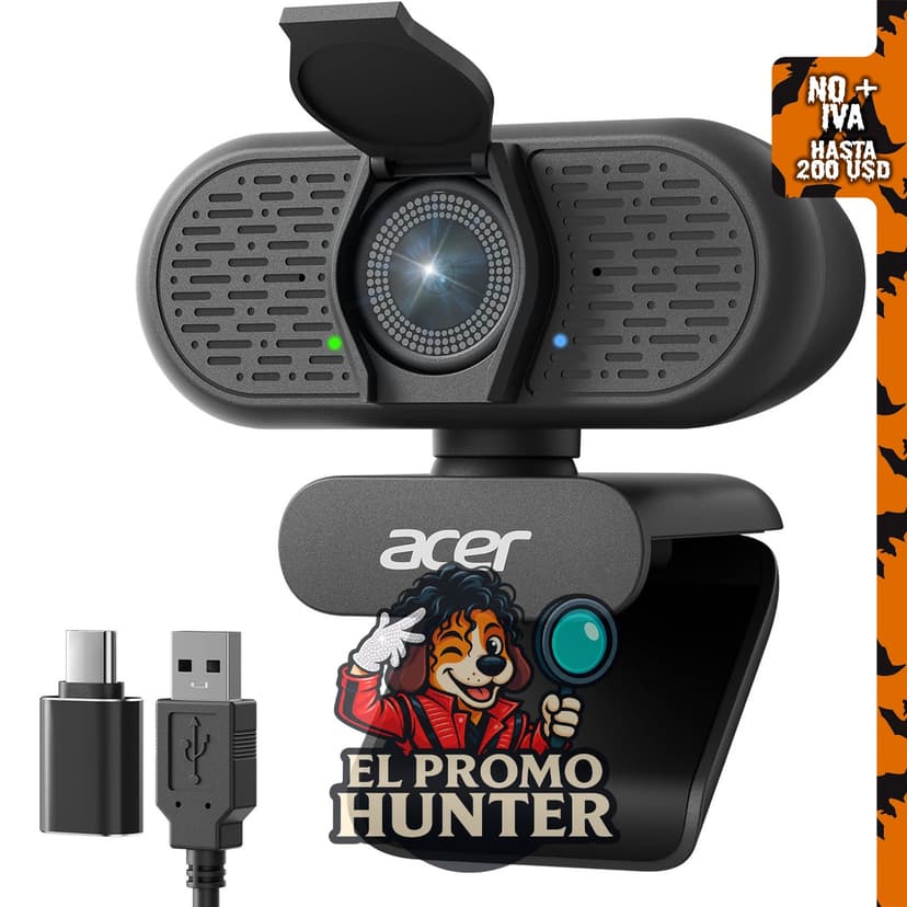 Acer Cámara web A640 4K con micrófono de cancelación de ruido AI.