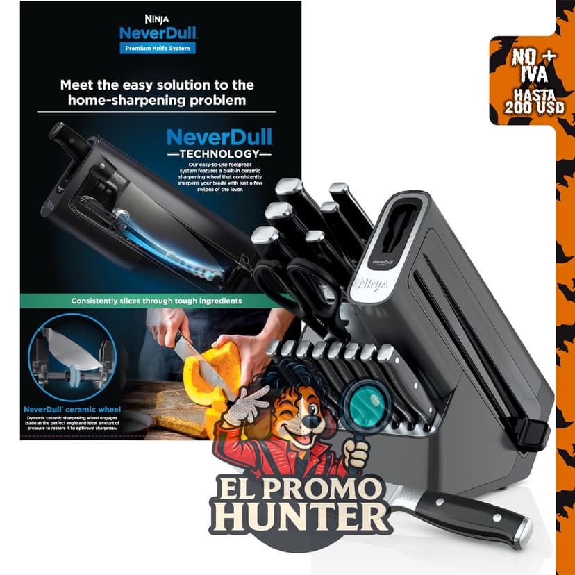 Set de cuchillos Ninja® NeverDull™ de 17 piezas con afilador integrado, color negro, modelo K32017.