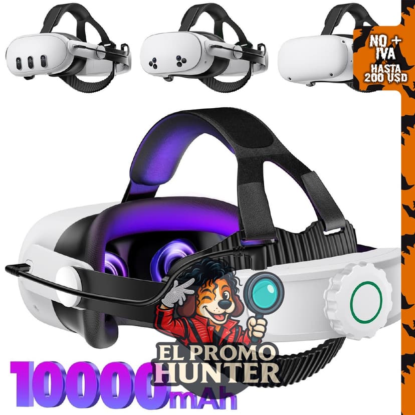 Correa de cabeza con batería de 10000mAh compatible con Oculus Meta Quest 3S/3/2, ajuste mejorado.