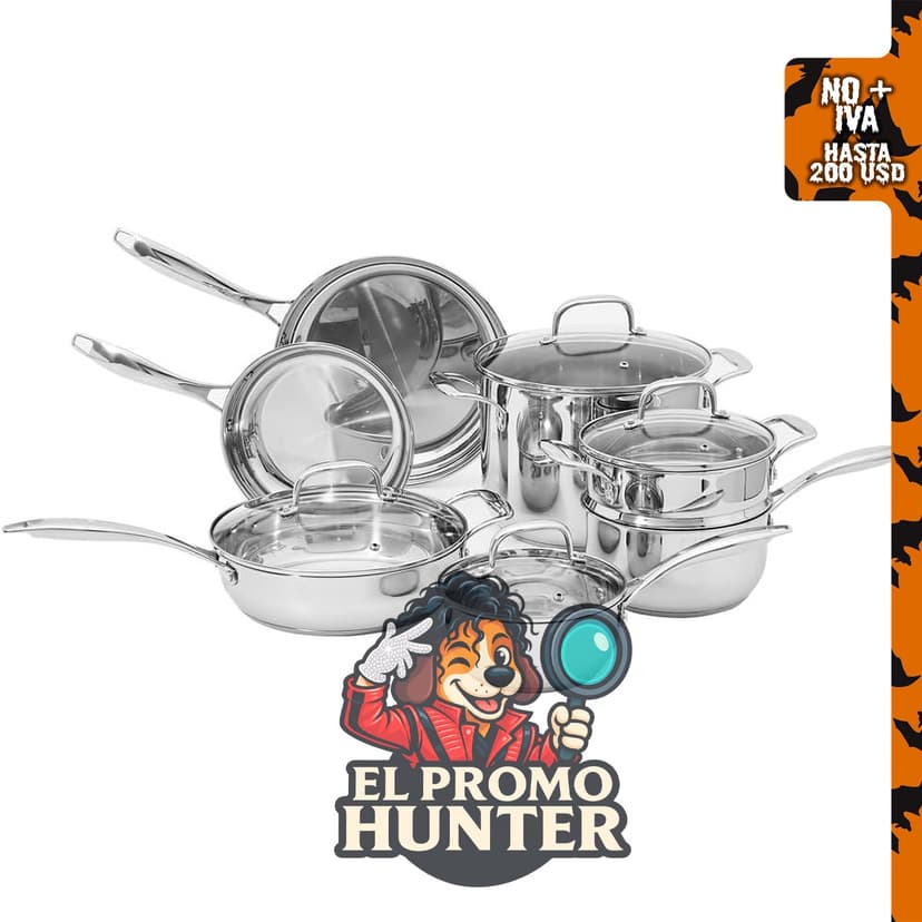 Amazon Basics Juego de utensilios de cocina de acero inoxidable de 11 piezas, apto para horno y cocción por inducción.