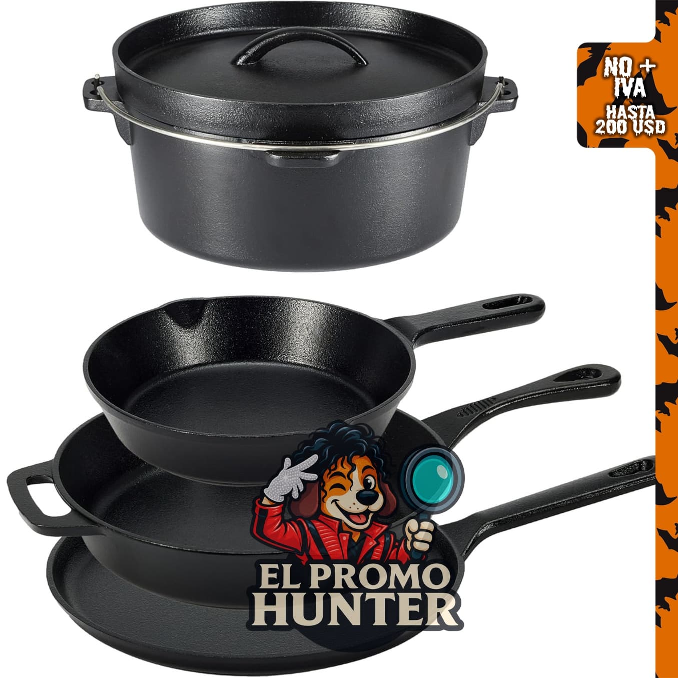 Amazon Basics Juego de utensilios de cocina de hierro fundido pre-sazonado de 5 piezas, apto para horno, 14.17 x 12.2 x 10.63 pulgadas.