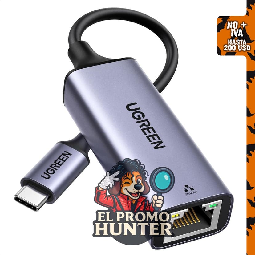 Adaptador UGREEN USB C a Ethernet, aluminio, Plug and Play, velocidad de 1 Gbps.