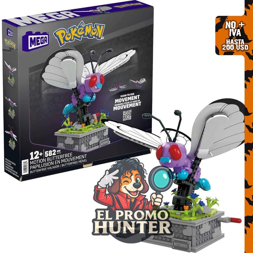 MEGA Pokémon Butterfree en movimiento, juego de construcción de 605 piezas, 18 cm de alto, con alas móviles.