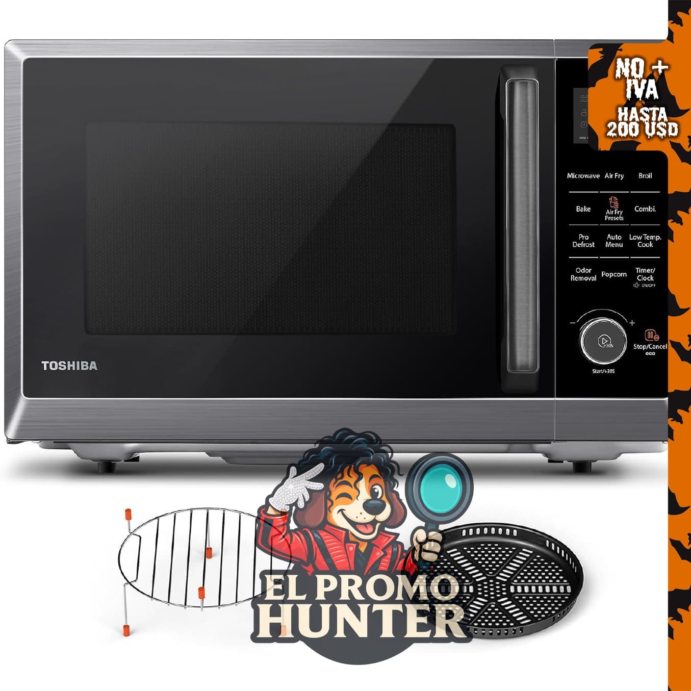 TOSHIBA Horno de microondas combinado con freidora de aire 8 en 1, con convección y parrilla.