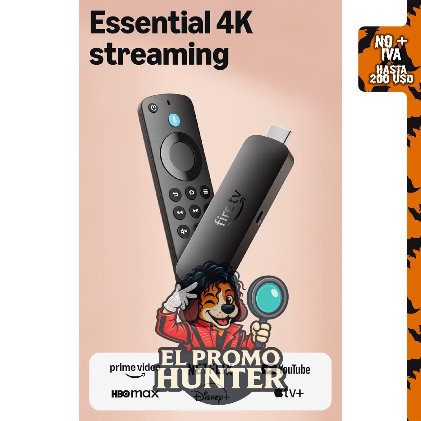 Amazon Fire TV Stick 4K Select, dispositivo de streaming en 4K con acceso a TV en vivo y control por voz con Alexa.