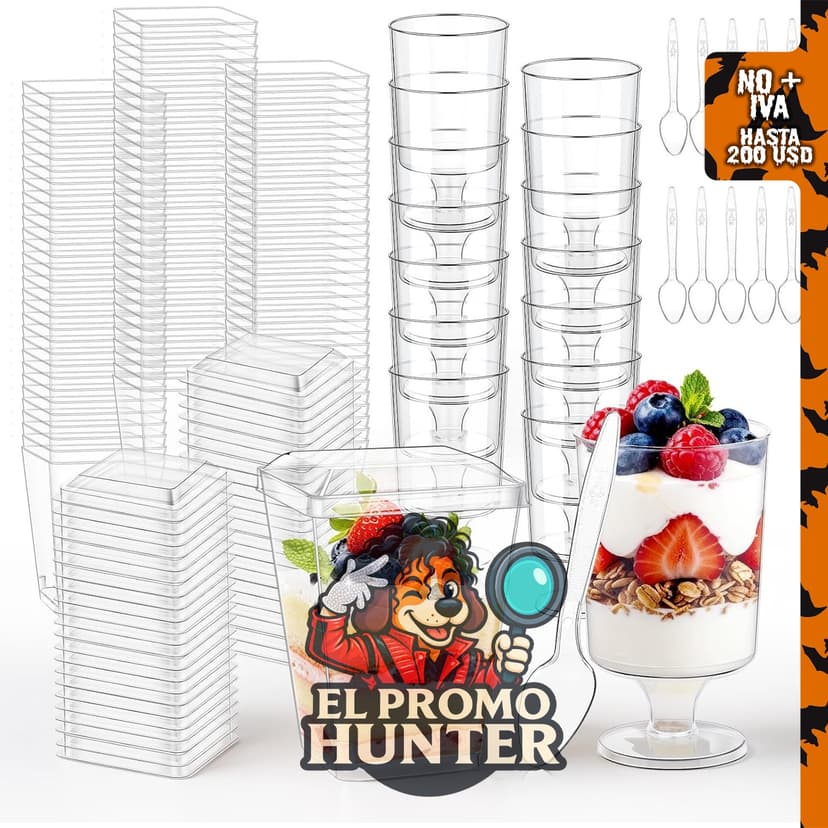 390 tazas de postre de plástico con tapas y cucharas, capacidad de 5 oz (148 ml) y 4 oz (118 ml).
