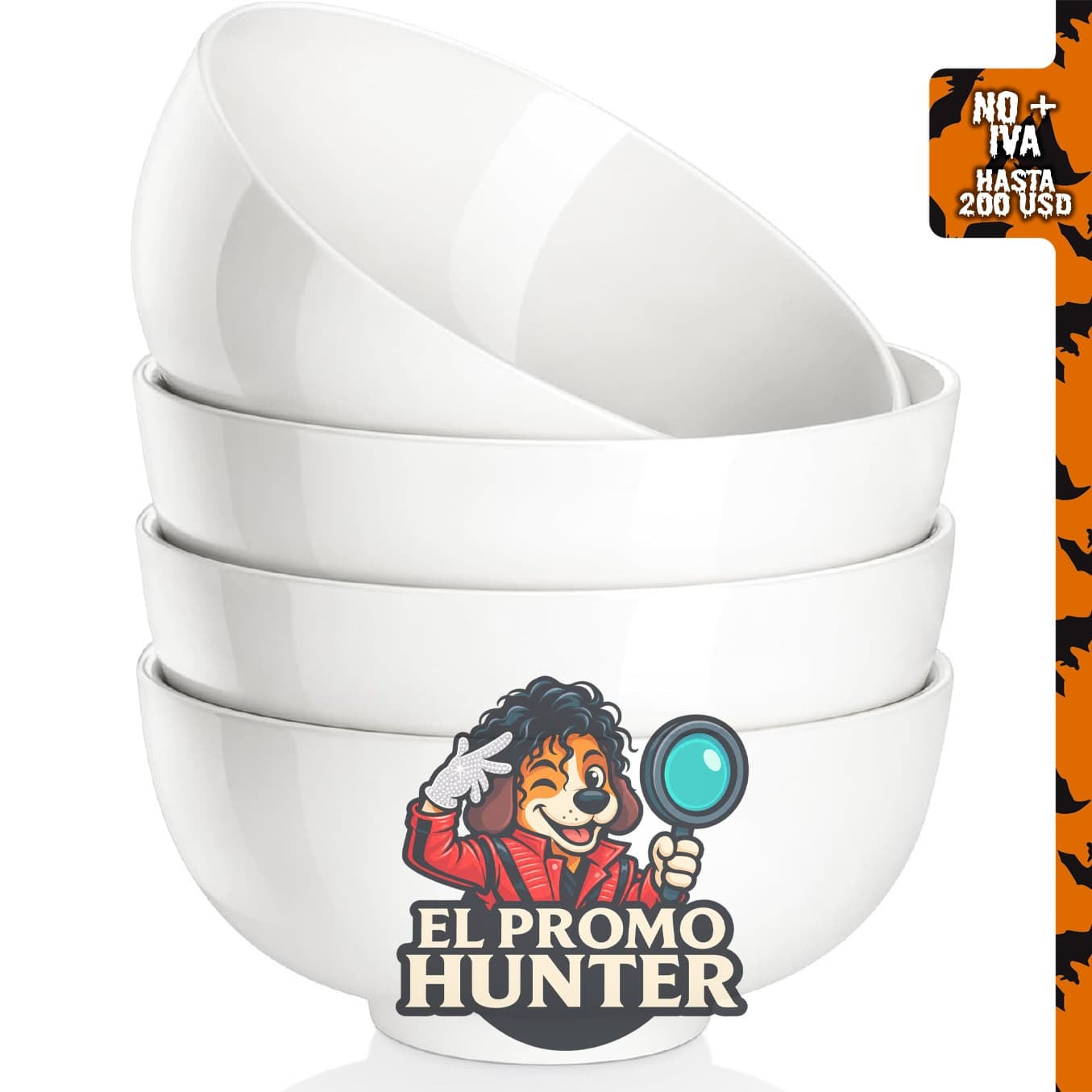 Set de 4 tazones de cerámica blanca de 26 oz para sopa y cereales.