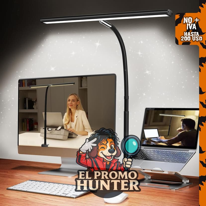Airlonv Lámpara de escritorio LED con atenuación continua, cuello flexible y adaptador USB de 10W.