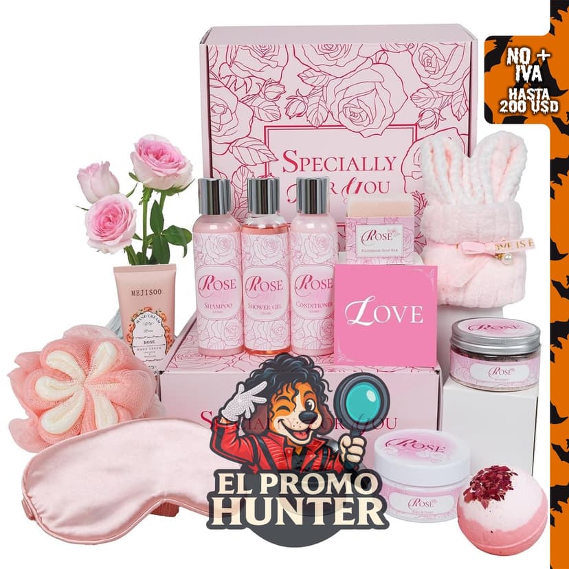 Juego de baño de 15 piezas Rose Spa para mujer, incluye productos para el cuidado de la piel.
