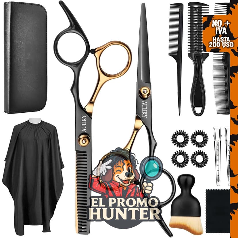AULikY Kit de tijeras para cortar cabello, 15 piezas de acero inoxidable para uso profesional.