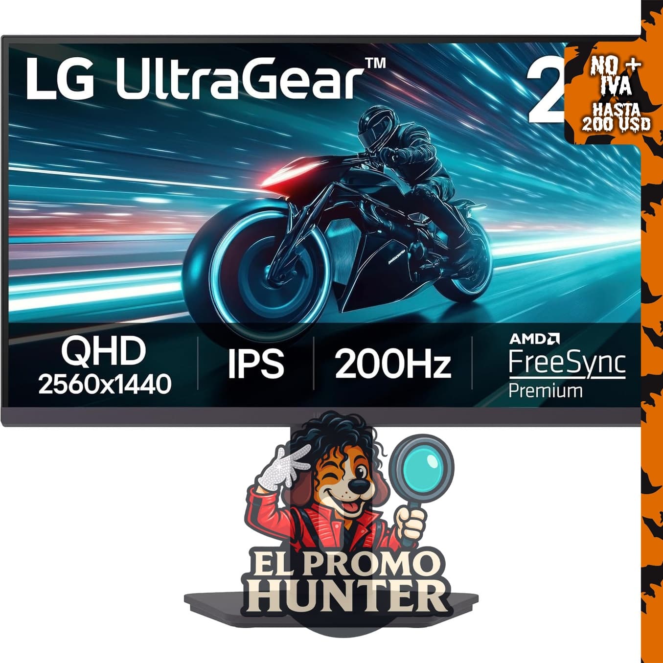 Monitor LG Ultragear de 27" (68.58 cm) con panel IPS, resolución QHD, frecuencia de 200Hz y tiempo de respuesta de 1ms.