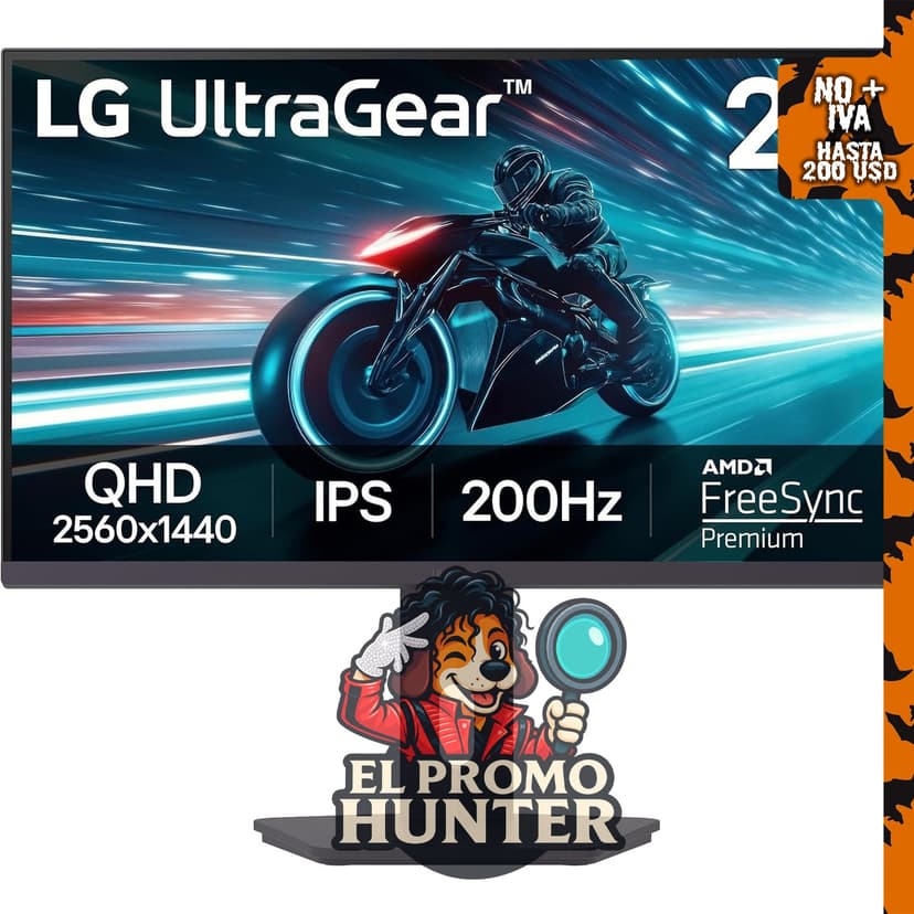 Monitor LG Ultragear de 27" (68.58 cm) con panel IPS, resolución QHD, frecuencia de 200Hz y tiempo de respuesta de 1ms.