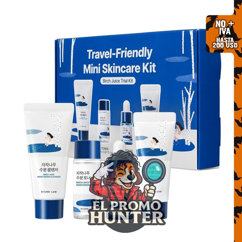 ROUND LAB Mini kit hidratante de jugo de abedul, incluye productos para el cuidado de la piel.
