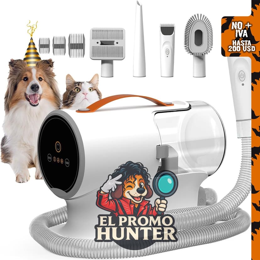 FIXR Kit de aspiradora de aseo para perros con cortadoras, succión de 12000 Pa y taza de polvo de 2 L.