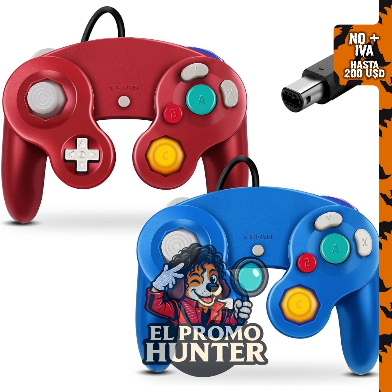 FIOTOK Gamecube - Controlador clásico con cable para Wii Nintendo Gamecube (azul y rojo, 2 unidades)