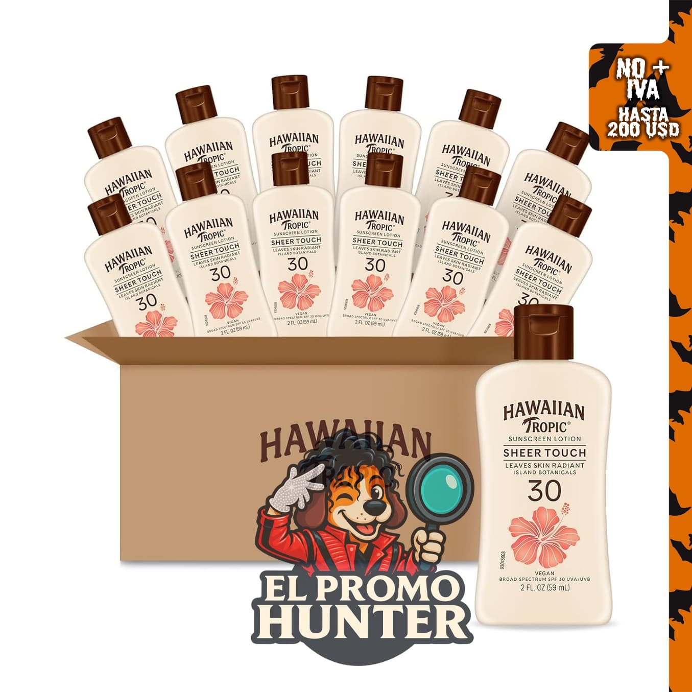 Hawaiian Tropic Loción Sheer Touch, SPF 30, 59 ml (paquete de 12)