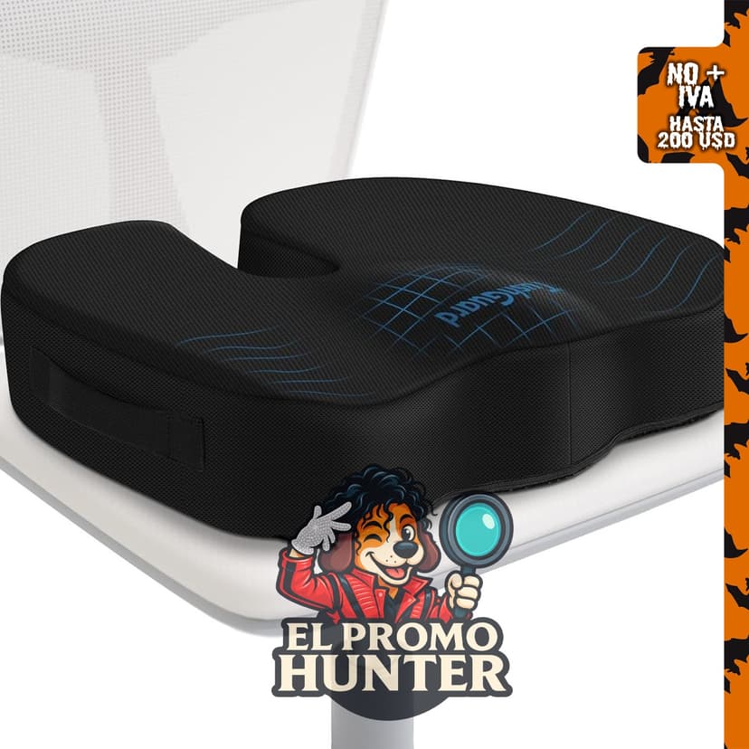 TushGuard Cojín de asiento de espuma viscoelástica para silla de oficina y automóvil, color negro, grande.