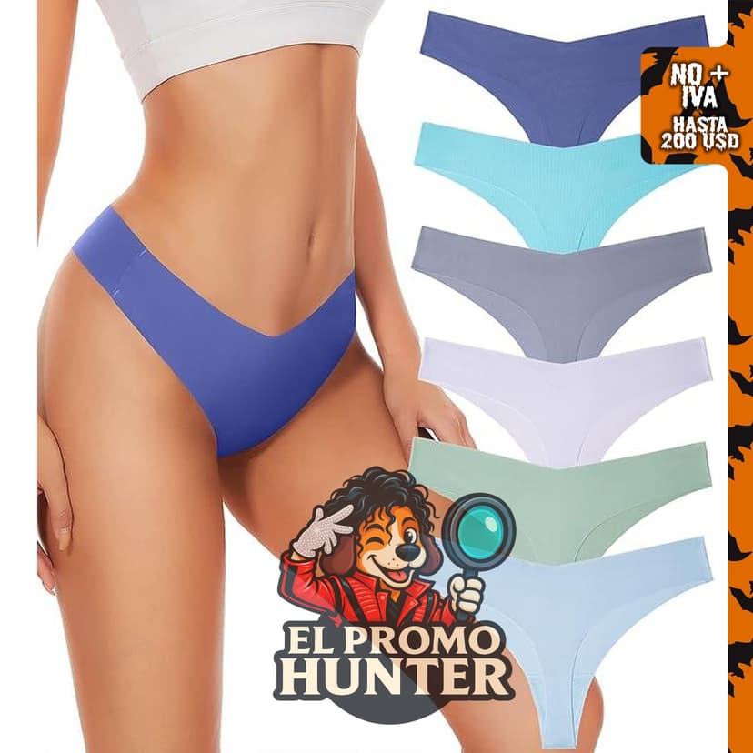 Seamless Thongs para mujeres, paquete de 6 unidades, diseño V-waisted y sin costuras.